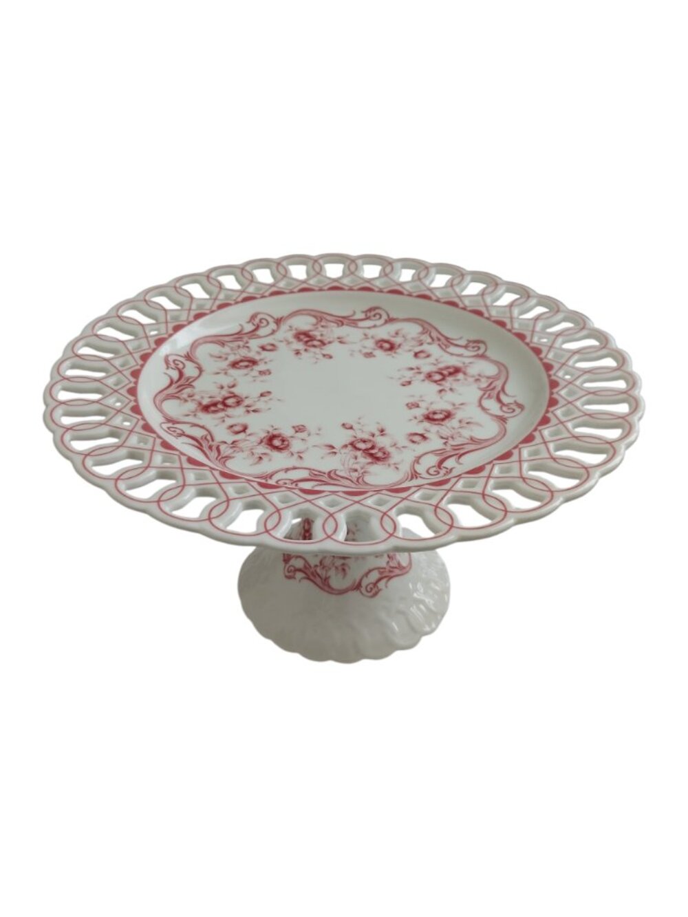 Gracie China Coastline Imports Pink Vine Cake Stand Pedestal Plate Bone China